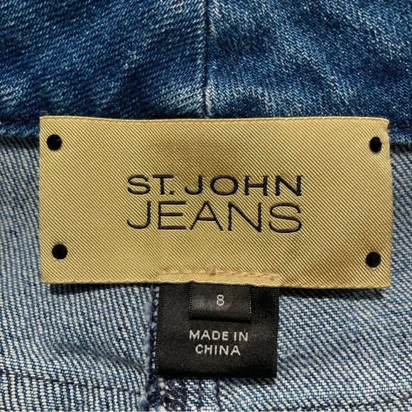 ST-JOHN Sz 8 Distressed Wiskering Mid-Wash Straight Leg Rosette on Pocket Jeans - Picture 11 of 11